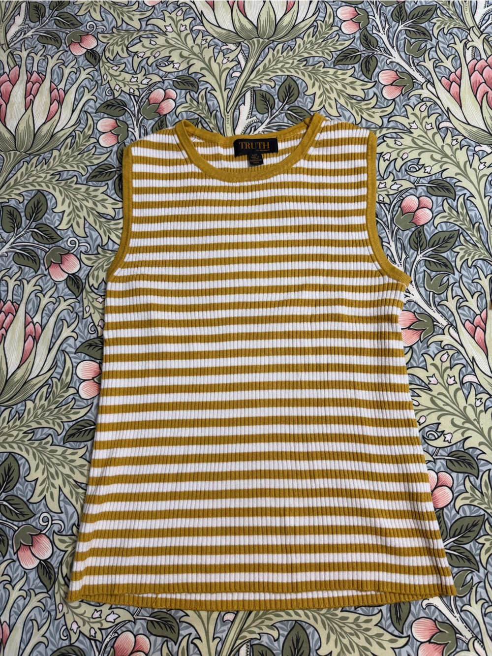 TRUTH Ribbed Sleeveless Bodysuit in Mustard and White Stripes